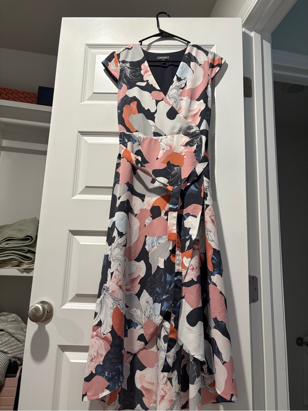 Madison Pink, Navy & White Floral Wrap Dress